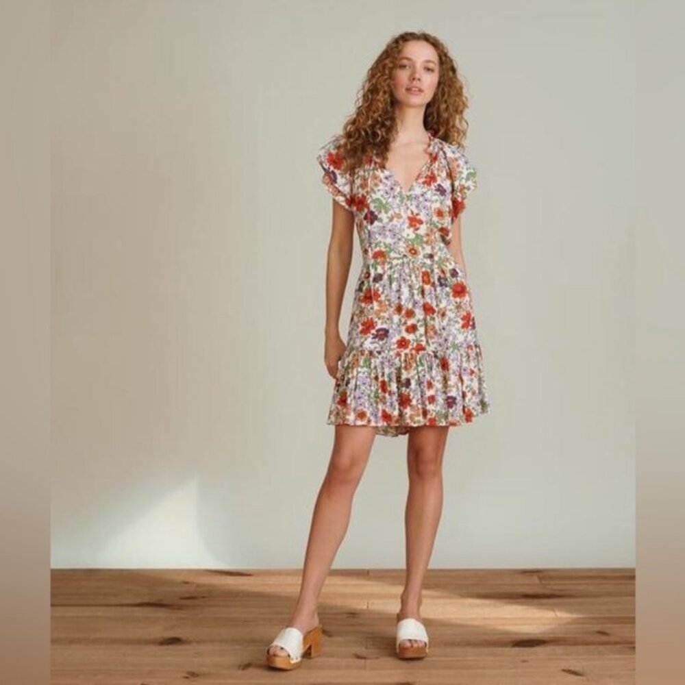 NWT Veronica Beard Floral Print Zee Mini Dress Off White Size 8